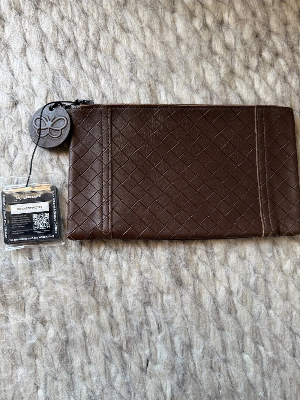 Bottega Veneta Chocolate Brown Woven Zip Pouch
